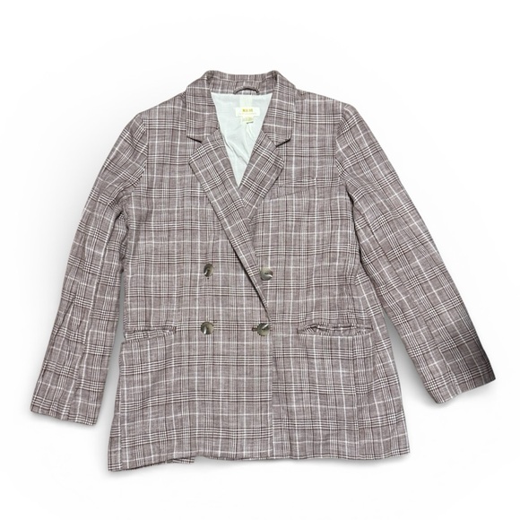 026 ANTHROPOLOGIE Maeve Women's Oversized Linen Plaid Blazer - Brown, Sz 8 - Picture 3 of 9
